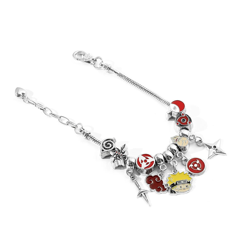Naruto Anime Charm Bracelet with Figure Pendant & Beads – Akatsuki Cosplay Jewelry Bangle