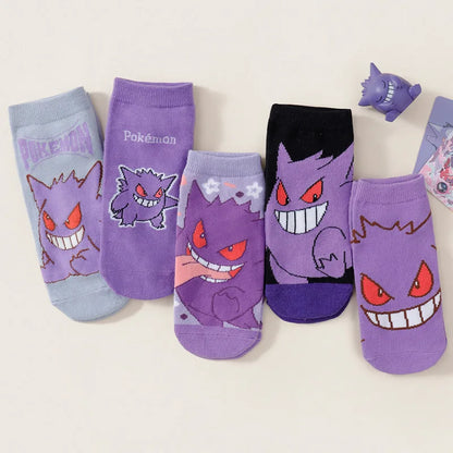 5 Pairs Men's Pokemon Ankle Socks - Lightweight Breathable Purple Demon Print No-Show Socks for Everyday Wear