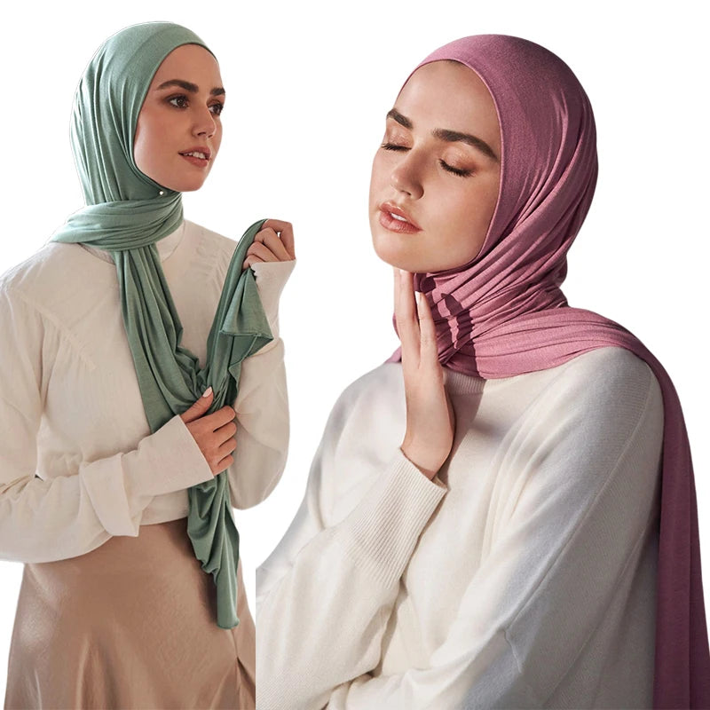 Women's Modal Cotton Jersey Hijab - Soft Solid Color Muslim Headscarf for Ramadan & Everyday Wear