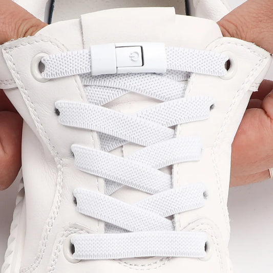No Tie Shoelaces: Press Lock Elastic Laces for Sneakers Kids Adults, 8MM Widened Flat Shoelaces for Shoes