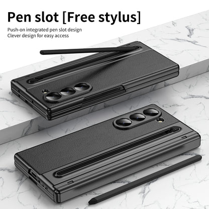 Slim Leather Case with Touch Pen for Samsung Galaxy Z Fold 6/5/W25/4/3 – Plated Hinge & Full Screen Protector Cover