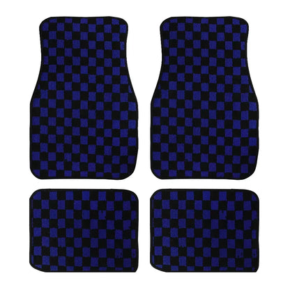 4PCS Universal Checkered Car Floor Mats - Anti-Slip Front & Rear Checkerboard Auto Carpet Foot Mats