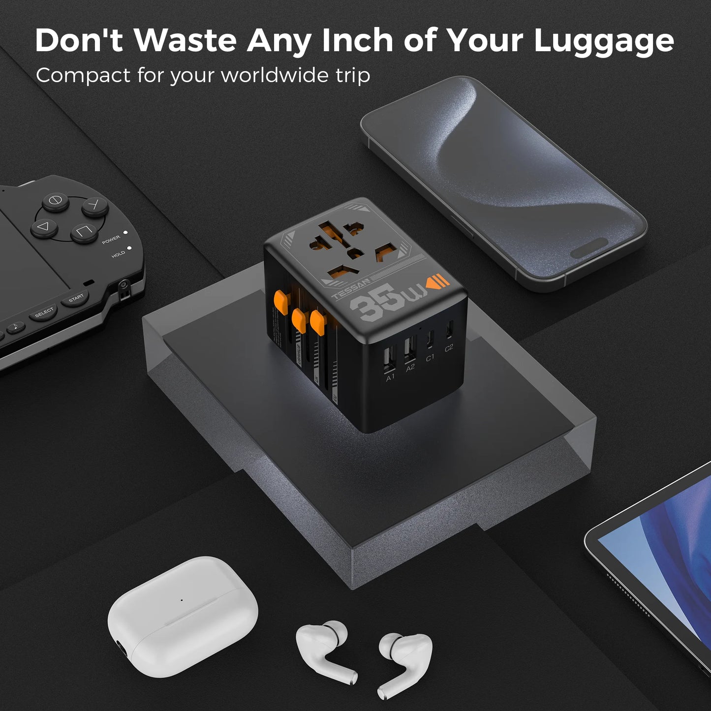 TESSAN 65W GaN International Travel Adapter – USB Type-C Universal Power Adapter with EU/UK/USA/AUS Plugs