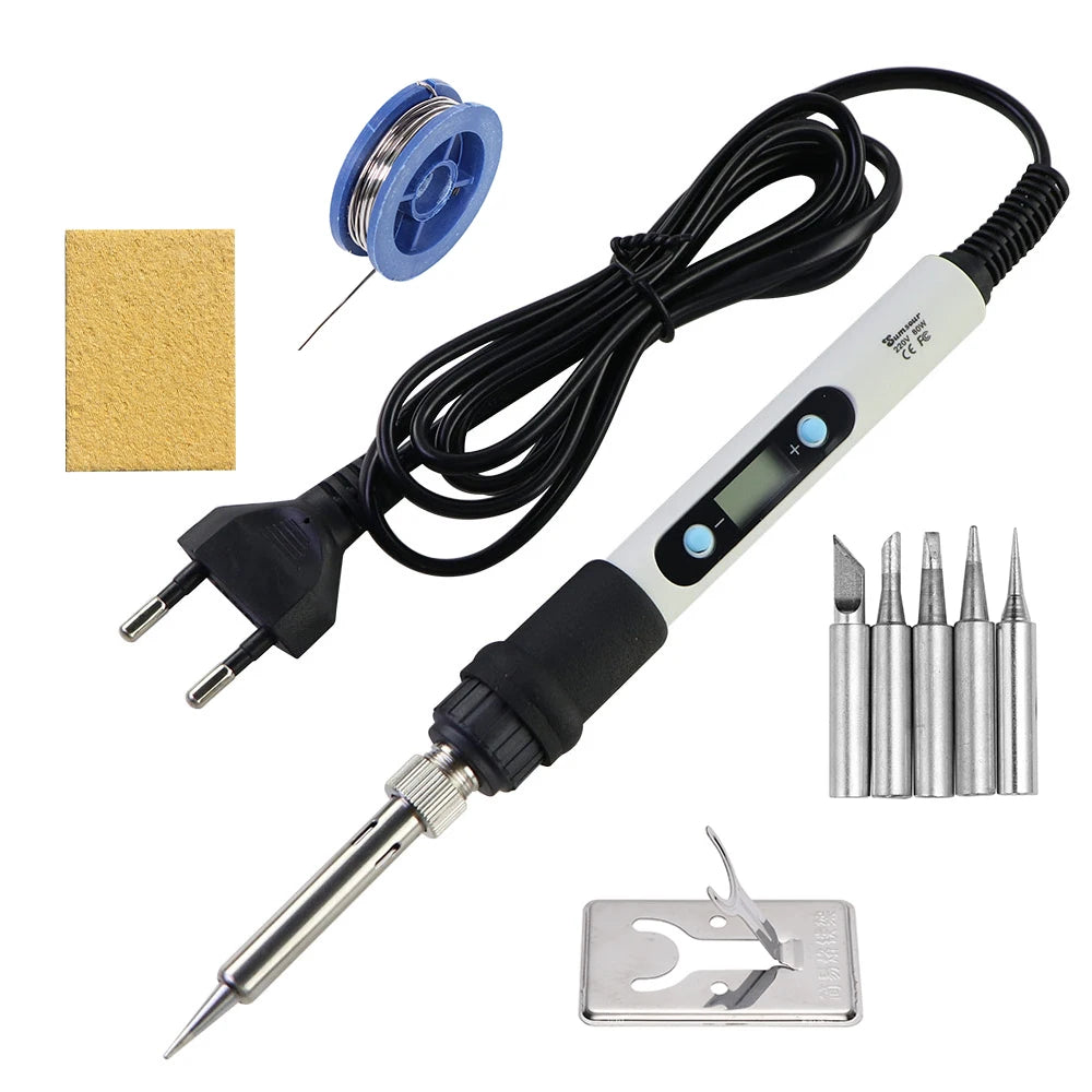 60W/80W Digital Soldering Iron - LCD Adjustable Temperature Welding Repair Tool with Solder Tips