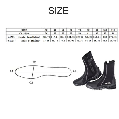 5mm Neoprene Dive Boots with Side Zipper – Wetsuit Shoes for Men & Women, Snorkeling & Scuba Diving Water Sports Accessories