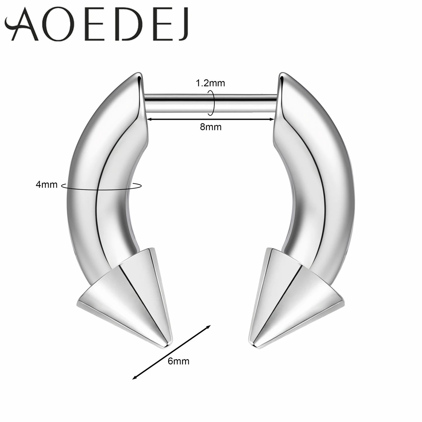 AOEDEJ 16G Stainless Steel Plug-In Style Nose Ring – Spike Ox Horn Septum Ring for Men & Women Large Gauge Body Piercing (8–10mm) Single Piece