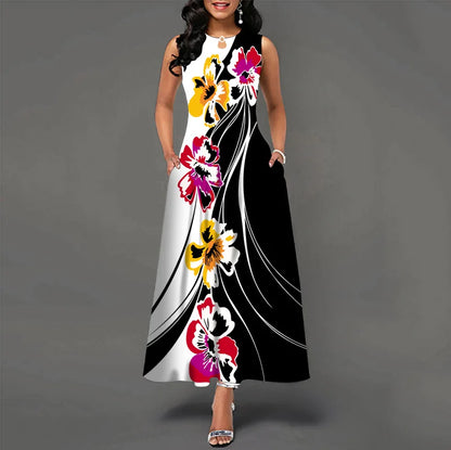 Women’s Loose Floral Vintage Maxi Dress – Ruffled Hole Summer Camis Big Size Elegant Party Dress