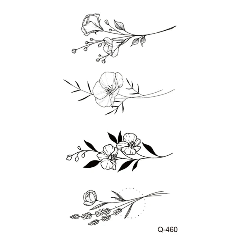 Waterproof Temporary Tattoo Stickers - Mini Black Rose, Butterfly, Arrow, Flower, Wings, Maori, and Snake Designs for Wrist and Neck