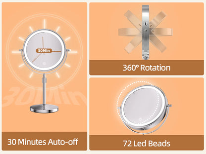 8-Inch Makeup Mirror with Light – 10X Magnification, 3 Color LED, Adjustable Brightness & Height Standing Cosmetic Mirror
