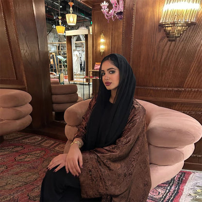 Women’s Shiny Satin Open Kimono Abaya – Luxury Dubai Ramadan Muslim Kaftan Dress