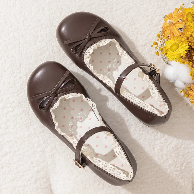 Women’s Mary Janes Flats – Pink & White Round Toe Lolita Ballet Shoes with Buckle Strap, Spring Autumn Plus Size