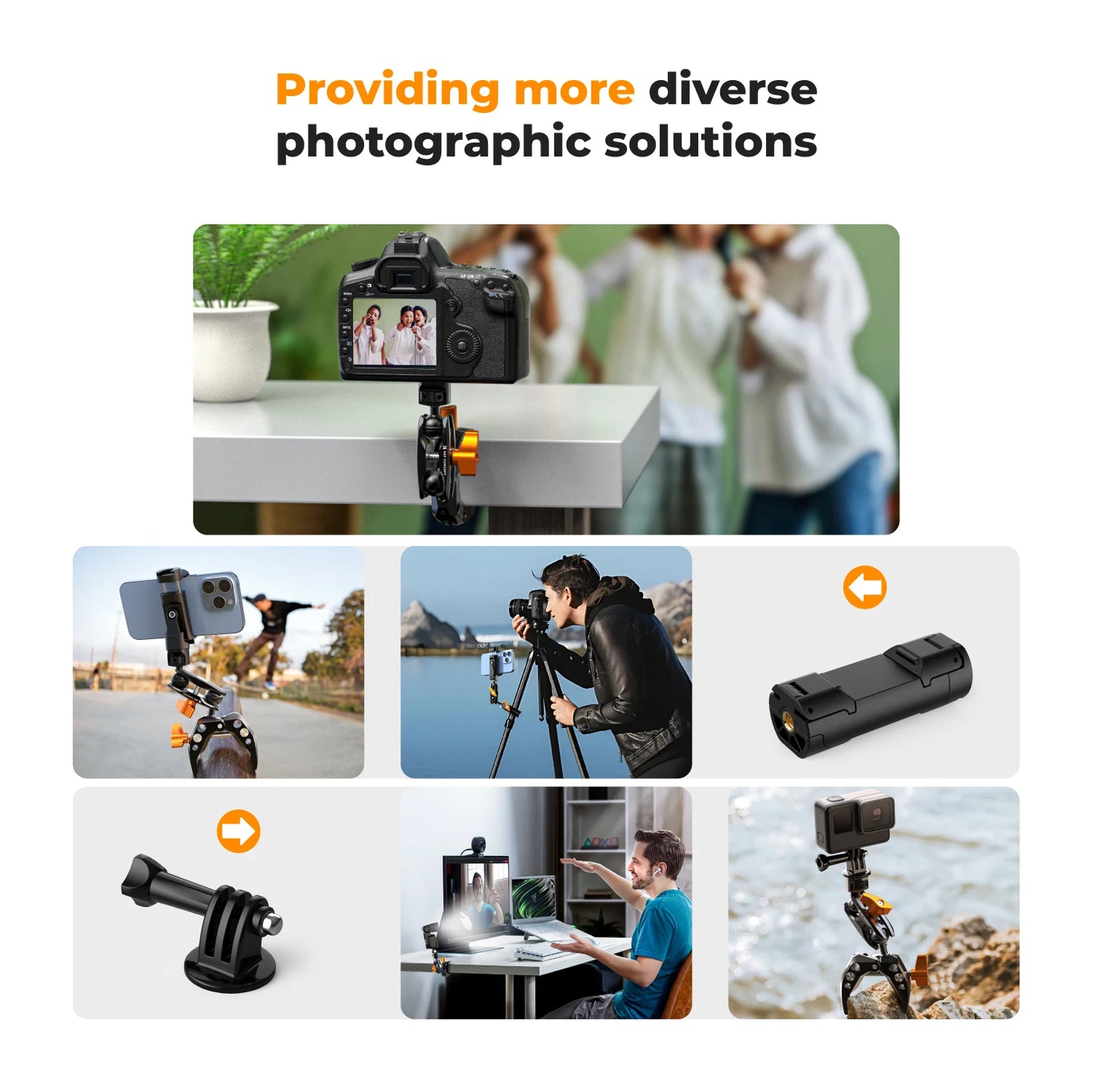K&F Concept Multi-Functional Super Clamp with Double 360° Ball Head Magic Arm for GoPro, Insta360, DJI Osmo Action Camera, and Phone