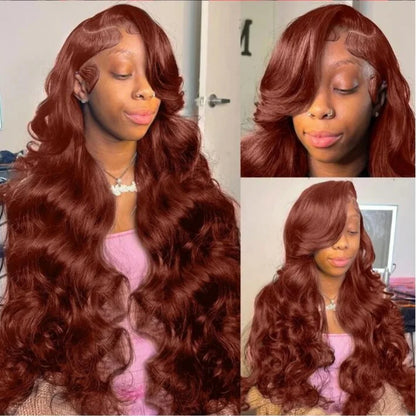 HD 13x4 Reddish Brown Lace Front Wig – Glueless Brazilian Body Wave Human Hair Wig, Red Brown Lace Frontal