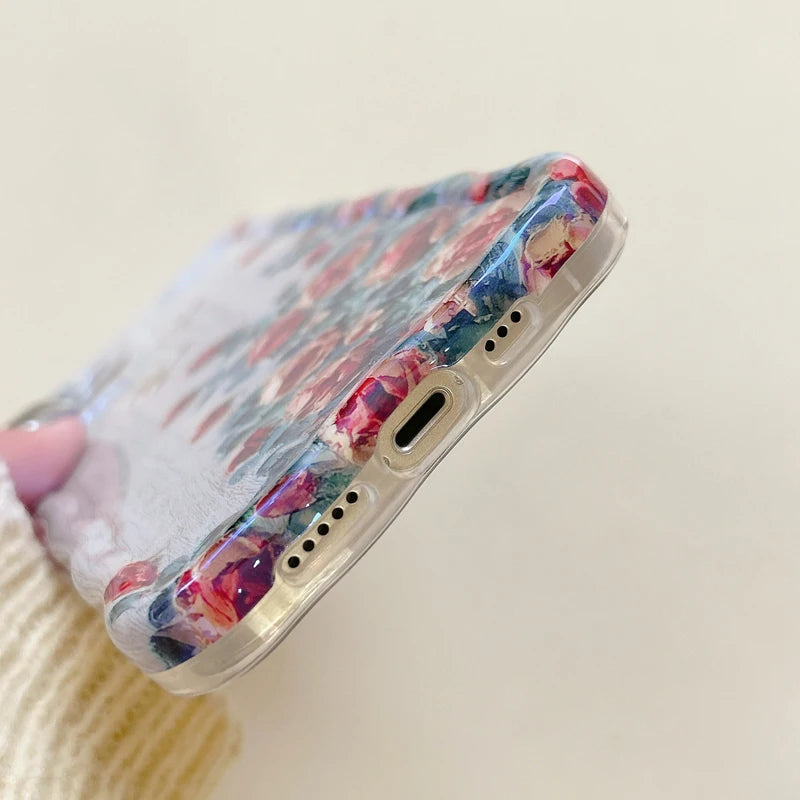Laser Blue Light Flowers Phone Case for iPhone 11 to 14 Pro Max – Luxury Shockproof TPU Soft Silicone Cover