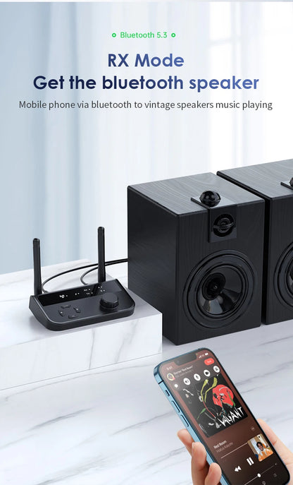 2-in-1 Bluetooth 5.3 Audio Receiver & Transmitter | 3.5mm AUX RCA Wireless Adapter for TV, Car, PC, Headphones