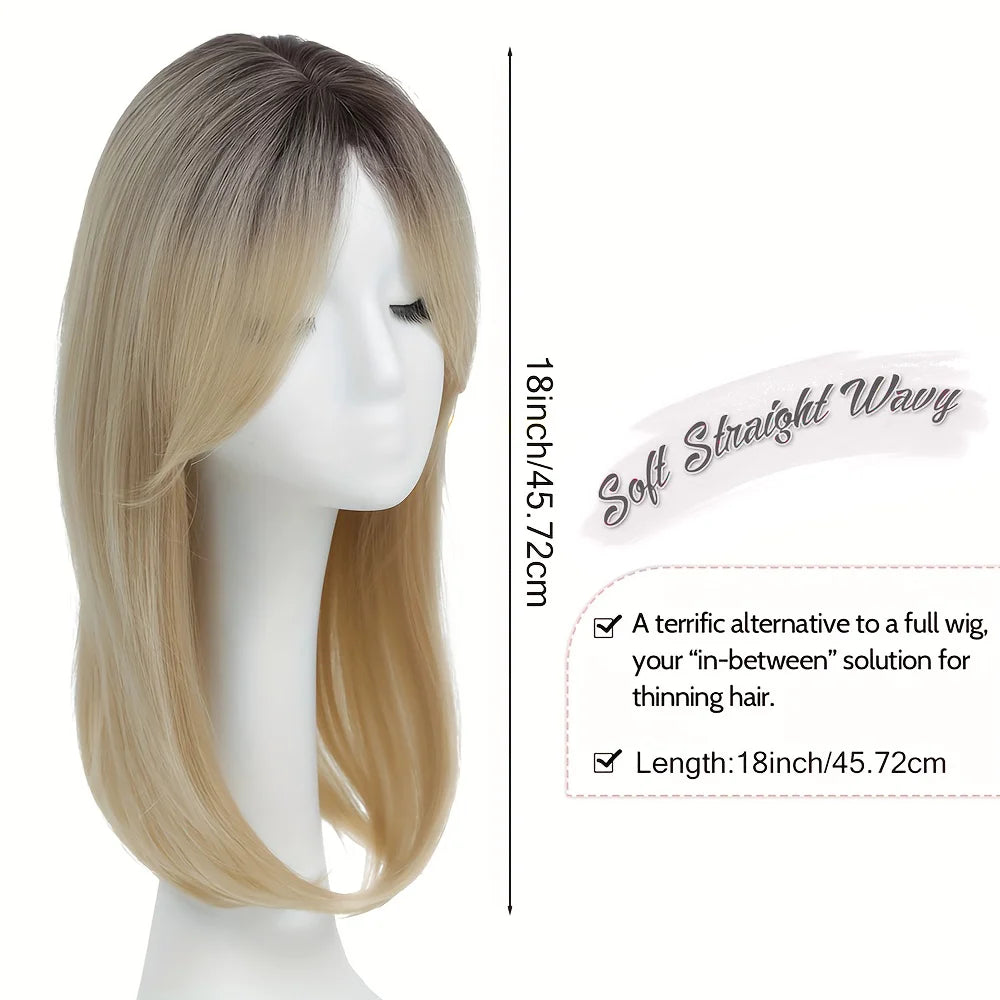 Synthetic Hair Topper with Bangs – Clip-in Hair Extensions for Women, Increase Volume, Cover White Hair & Hairline