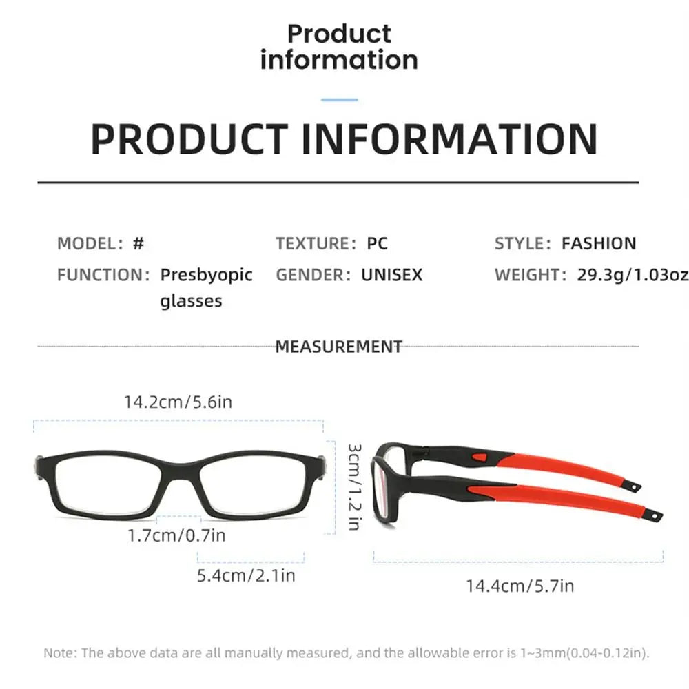 Vintage Sport Reading Glasses — Unisex Plastic Eyeglasses for Presbyopia & Hyperopia +1.0/+2.0/+3.0/+4.0
