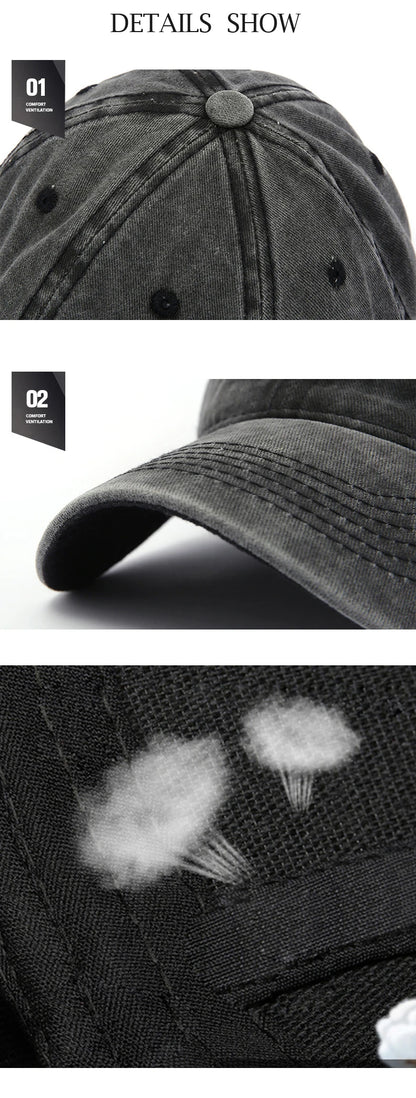 Baseball Snapback Cap – Pure Color Cowboy Hat, Water-Washed Hip Hop Fitted Cap for Men & Women, Spring & Autumn