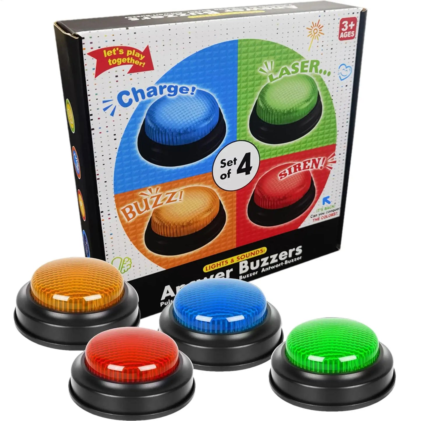 4-Piece Game Buzzer Set — Quick Answer Buttons with Lights for Kids, Students, Classroom Debates & Quiz Competitions