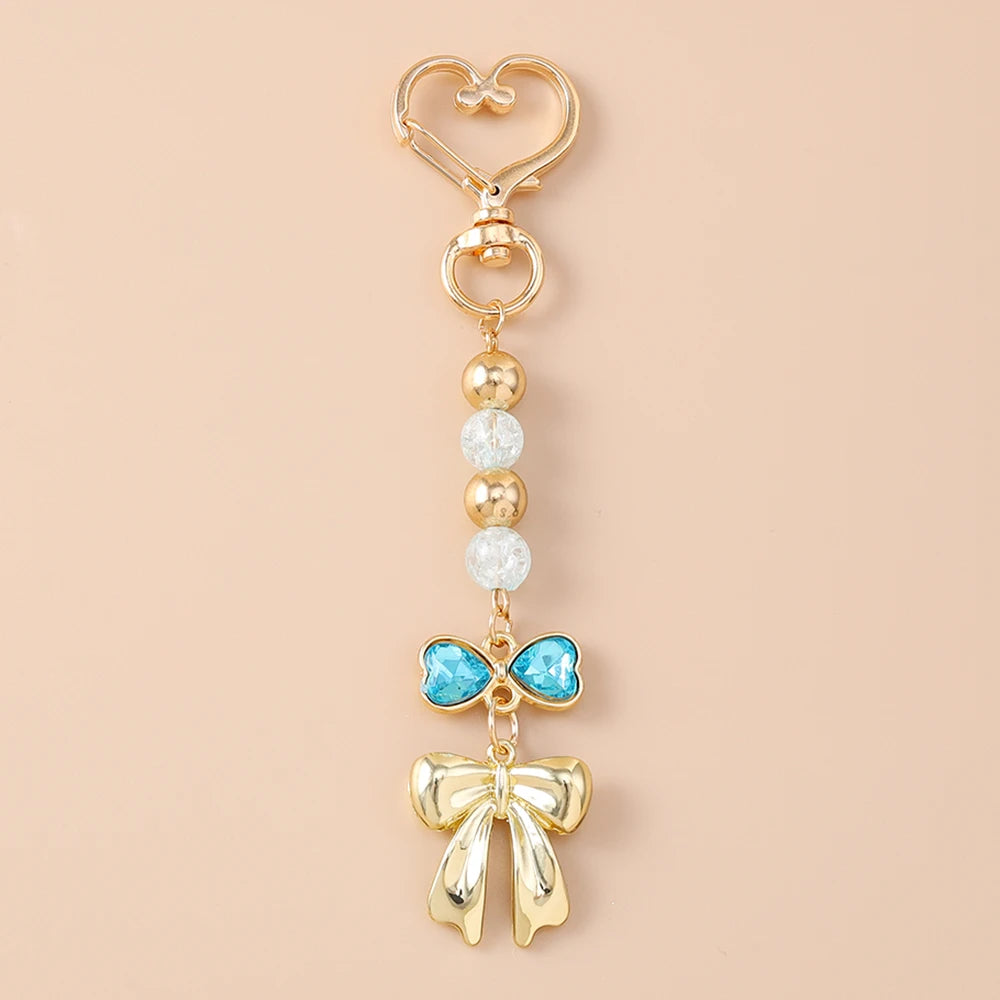 Cute Bowknot Heart Keychain - Crystal Pearl Pendant Charm for Women, Girls & Handbag Decoration