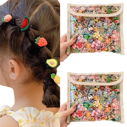 Cute Cartoon Hair Ties for Girls - High-Elasticity Hair Bands with Animal, Flower, and Fruit Designs