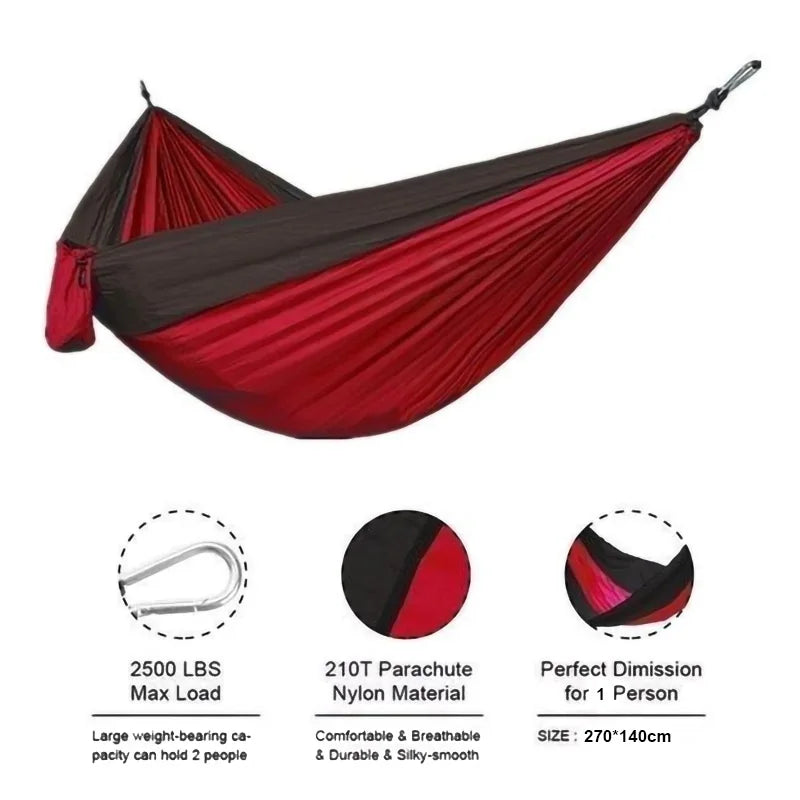 Single Person Portable Camping Hammock: High Strength Parachute Fabric Hanging Bed - Nylon Color Matching Hammock for Outdoor Adventures