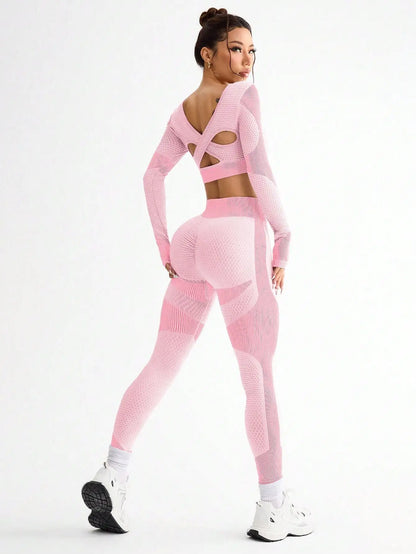 2PCS Women’s Seamless Yoga & Fitness Set – Breathable Tight Running Sports Outfit