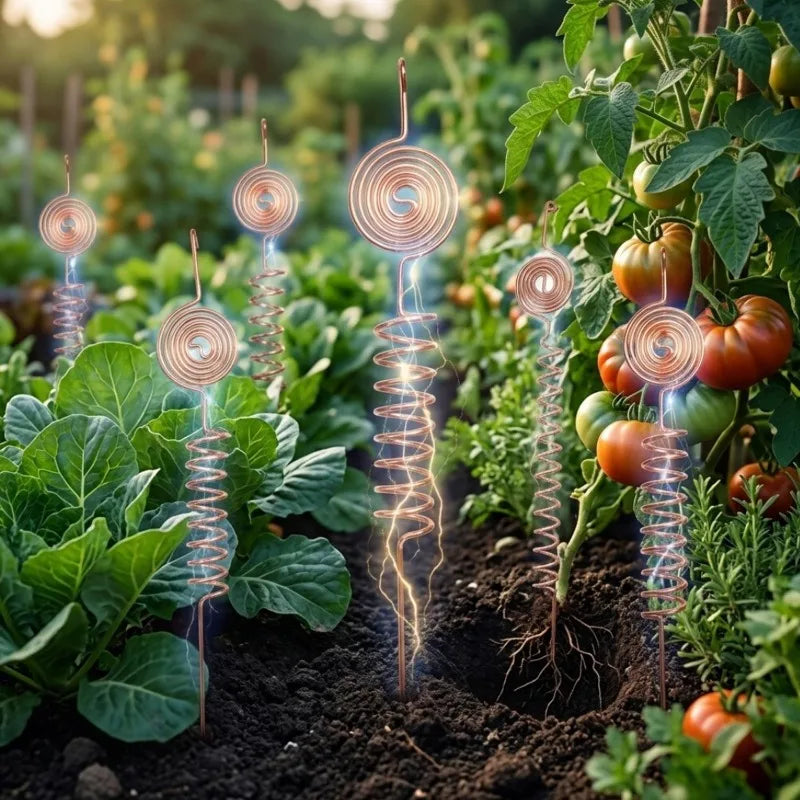 Copper Electroculture Plant Stakes 1-3PCS - Coil Antenna Supports for Garden Vegetables, Flowers & Fruit Trees