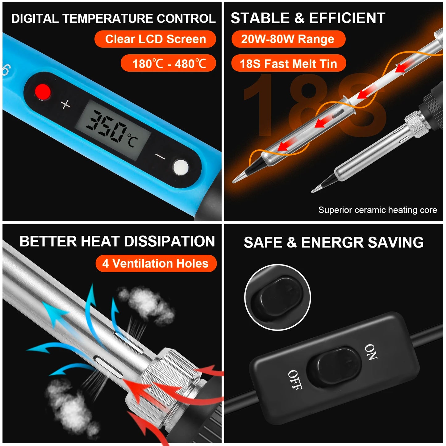 80W LCD Digital Soldering Iron Kit for Electronics – Adjustable Temperature Welding Repair Tool Set with Switch & Soldering Tips for Precision Work