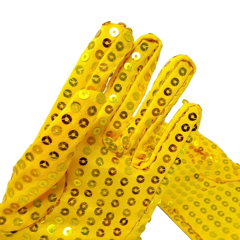 Internet Celebrity Sequined Gloves — Short Fashion Stage Performance Mittens in Black, Silver, Red, Yellow & Blue