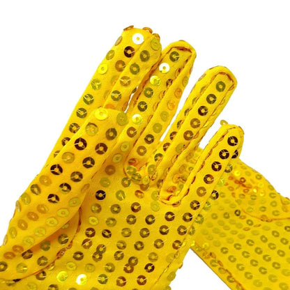 Internet Celebrity Sequined Gloves — Short Fashion Stage Performance Mittens in Black, Silver, Red, Yellow & Blue