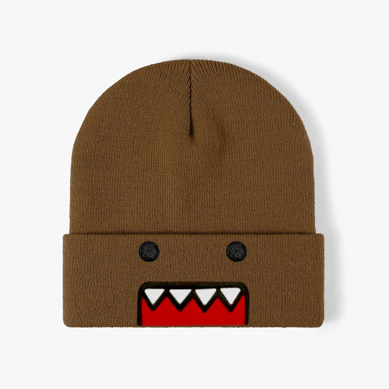 Domo-Kun Embroidered Knit Beanie - Warm Windproof Unisex Winter Hat with Casual Hip-Hop Style