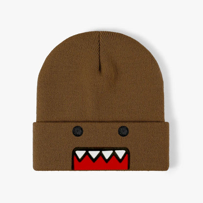 Domo-Kun Embroidered Knit Beanie - Warm Windproof Unisex Winter Hat with Casual Hip-Hop Style