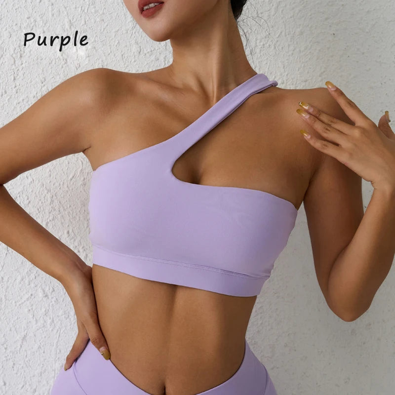 One Shoulder Sports Bra for Women – DIAS FIT JOY Sexy Yoga Fitness Training Bra with Detachable Beauty Back Design