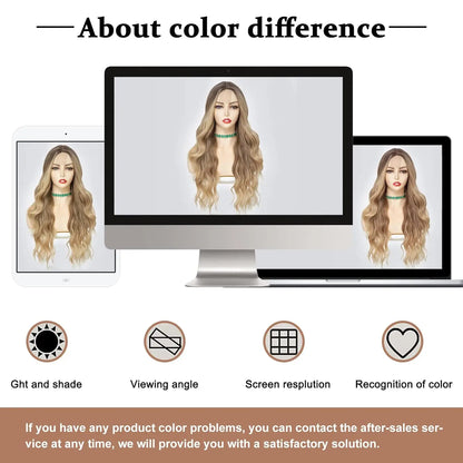 26-Inch Synthetic Ombre Blonde Wavy Wig for Women — Long Middle Part Curly Heat-Resistant Hair Fiber