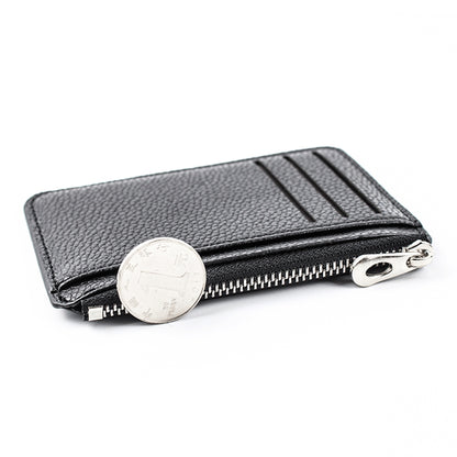 Mini Slim Zipper Card Wallet for Men — Portable Ultra-Thin Black Purse for ID, Bank & Credit Cards