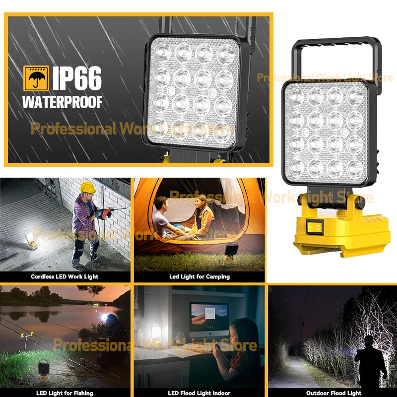 4-Inch LED Work Light for Dewalt 20V Battery – Portable Flashlight for Outdoor Camping, Hiking & Fishing with USB Interface