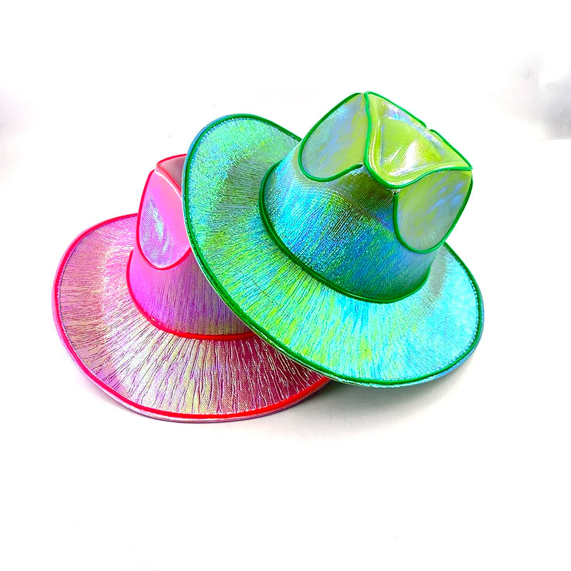 LED Glowing Cowgirl Hat - Neon Luminous Bride Hat for Holiday Light Up Supplies and Bachelorette Party