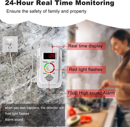 2-in-1 Natural Gas & Carbon Monoxide Detector - LPG, Methane & CO Leak Monitor for Kitchen Safety