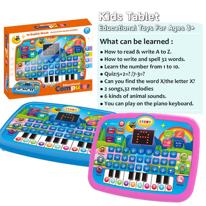Kids Educational Tablet Toy - Interactive Literacy, Math & Music Learning Keyboard Gift for Ages 3+