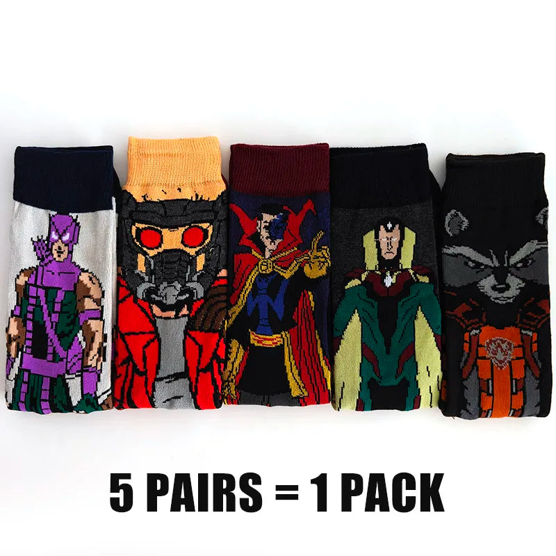 Cartoon Anime Crew Socks - 5 Pairs Unisex Hip Hop Street Style Novelty Casual Socks for Men and Women