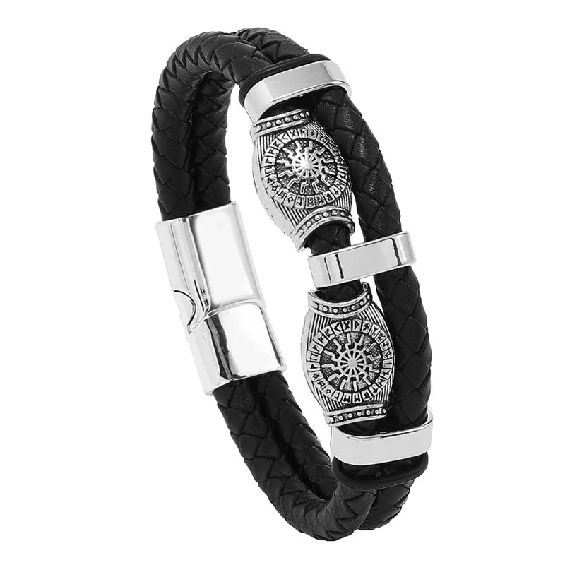 Fashion Men’s Multi-Layer Braided Leather Bracelet – Scripture, Compass & Evil Eye Design