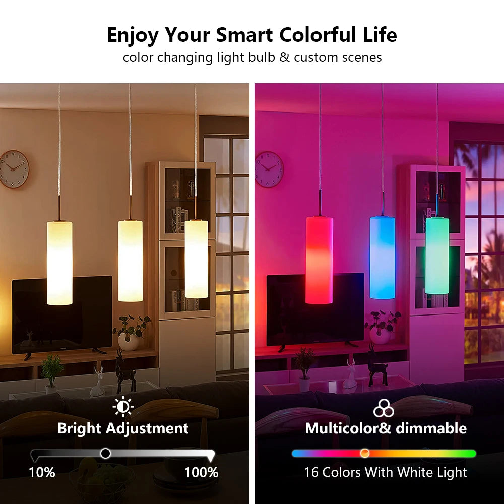 16-Color RGB LED Bulb E27 – Dimmable Multicolor 220V Household Lighting with 24-Key Remote & Neon Atmosphere Light