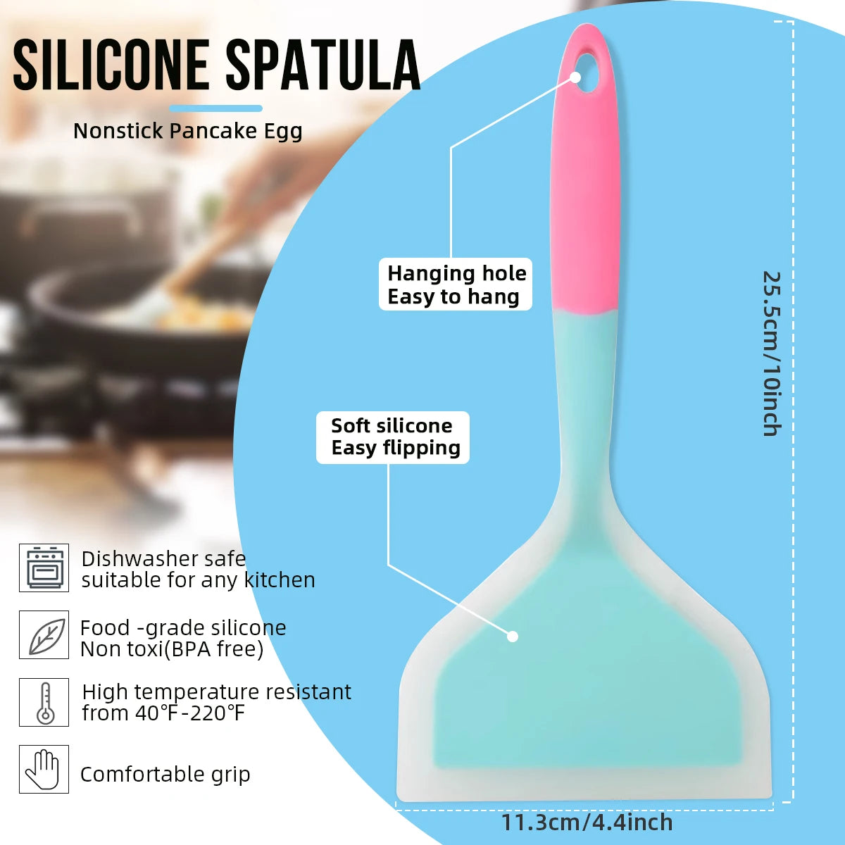 Silicone Spatula Cooking Utensil - Versatile Kitchen Scraper for Beef, Meat, Eggs, and Pizza, Non-Stick Shovel (Random Color)