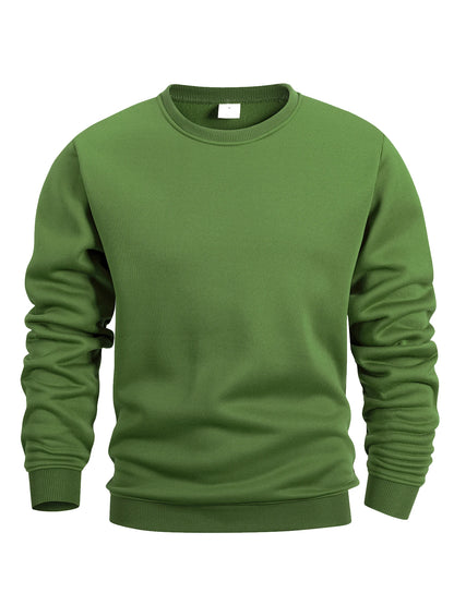 Men’s Crew Neck Sweatshirt — Solid Color Casual Long Sleeve Pullover for Spring Outdoor Sportswear