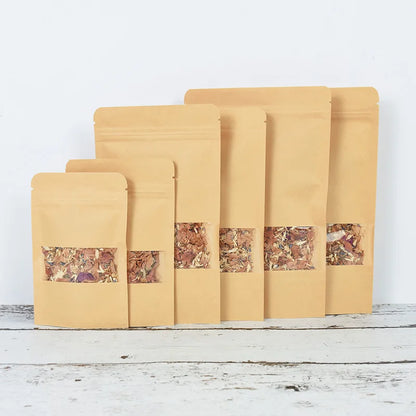 20/50pcs Kraft Paper Zip Lock Bags with Window - Self-Sealing Storage for Food, Snacks, Tea, Wedding, Home Candy Gifts, and Packaging Pouch