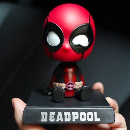 10cm Shaking Head Dolls – Spider-Man, Iron Man, Hulk & Deadpool Car Decorations & Mobile Phone Bracket Gifts
