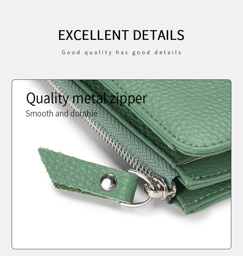 Women’s Genuine Leather Slim Wallet — RFID Blocking Bi-Fold with Card Holder & Coin Pocket