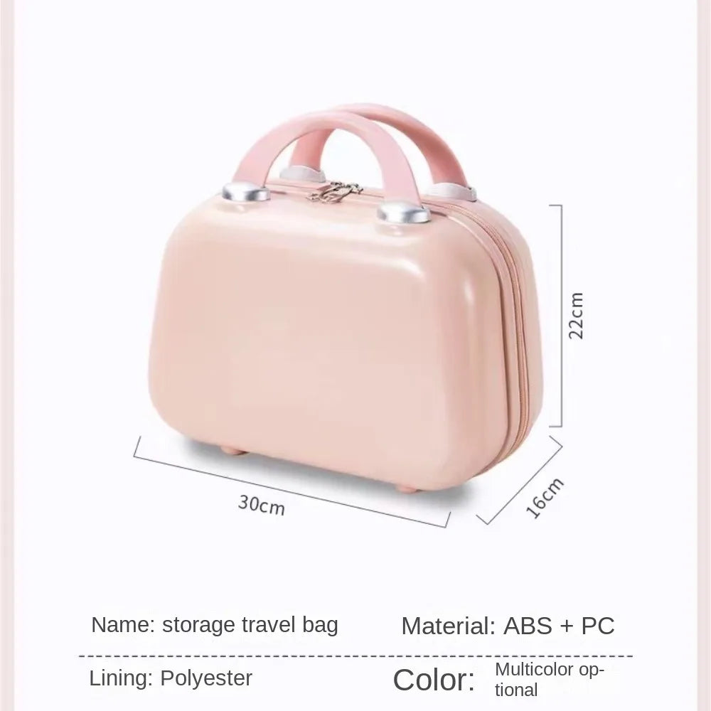Portable 14-Inch Mini ABS Travel Suitcase – Waterproof Handheld Luggage & Makeup Storage Box with Zipper