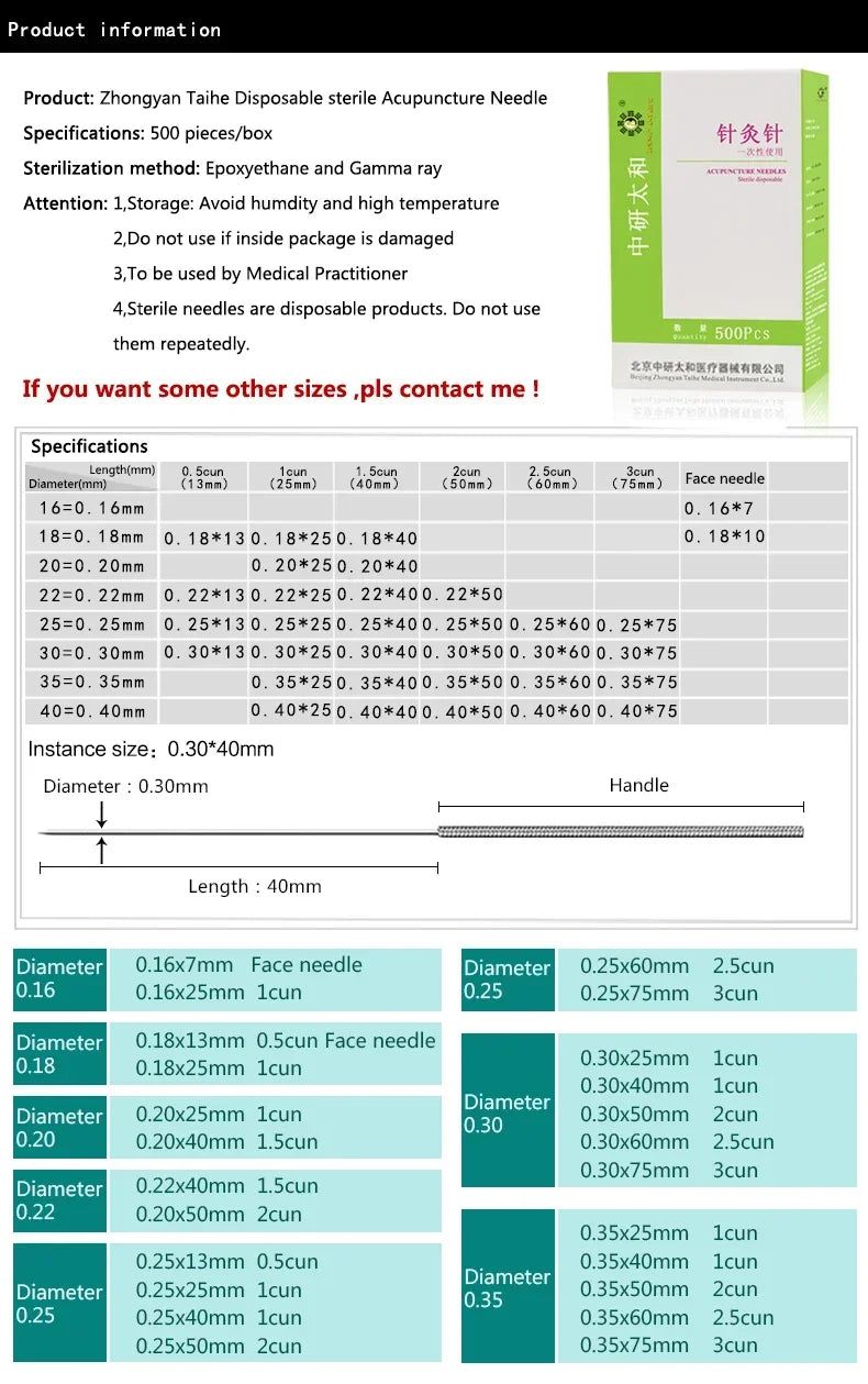 Zhongyan Taihe 500 Acupuncture Needles — Disposable Sterile Needles with Tube for Beauty & Massage